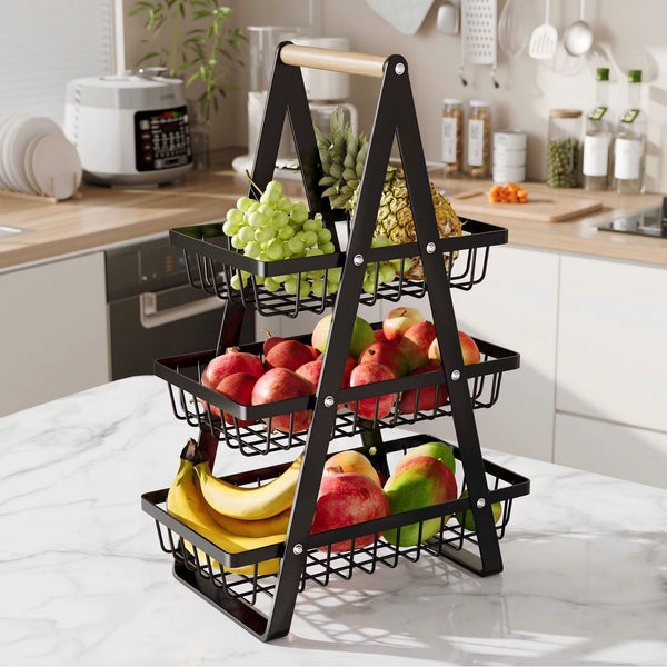 Triangular 3-Tier Metallic Mesh Fruit Basket – Black Countertop Fruit & Veg Stand — WIMU Kitchen Nairobi — Kenya · WIMU Kitchen Nairobi