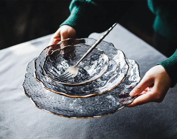 Irregular Gold-Rim Glass Plate & Bowl Set – Premium Transparent Glassware for Elegant Dining — WIMU Kitchen Nairobi — Kenya · WIMU Kitchen Nairobi