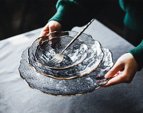 Irregular Gold-Rim Glass Plate & Bowl Set – Premium Transparent Glassware for Elegant Dining — WIMU Kitchen Nairobi — Kenya · WIMU Kitchen