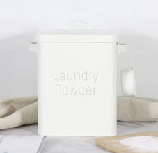 Alloy Laundry Powder Storage Tin with Matching Scoop – 3kg Capacity, Off-White & Blue — WIMU Kitchen Nairobi — Kenya · WIMU Kitchen