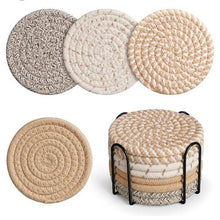 8-Piece Woven Cotton Drink Coasters with Metal Stand – Absorbent, Heat-Resistant Table Mats — WIMU Kitchen Nairobi — Kenya · WIMU Kitchen
