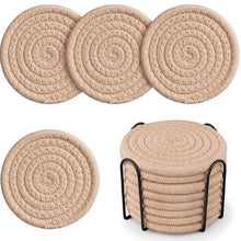 8-Piece Woven Cotton Drink Coasters with Metal Stand – Absorbent, Heat-Resistant Table Mats — WIMU Kitchen Nairobi — Kenya · WIMU Kitchen