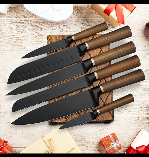 6pcs Stainless Steel Knife Set with Wooden Block | Hollow Handle Kitchen Knives in Kenya — Kenya · WIMU Kitchen Nairobi