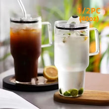 Danny Home 1L Borosilicate Glass Tumbler with Handle, Lid & Straw | Ribbed Crystal Glass for Juice, Smoothies, Chai & Milkshakes — Kenya · WIMU Kitchen
