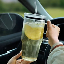 Danny Home 1L Borosilicate Glass Tumbler with Handle, Lid & Straw | Ribbed Crystal Glass for Juice, Smoothies, Chai & Milkshakes — Kenya · WIMU Kitchen