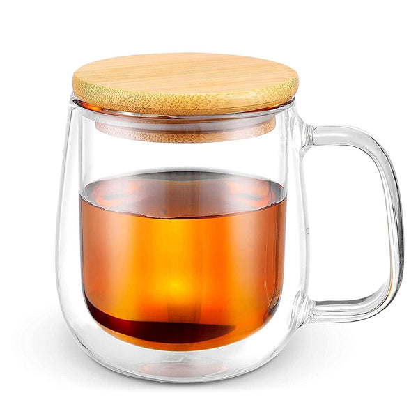 250ml Double Wall Glass Mug with Bamboo Lid & Handle – Heat Resistant Coffee Cup — Kenya · WIMU Kitchen Nairobi