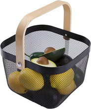 Modern Mesh Storage Basket – Metal Wire Body with Wooden Handles, 25×25×18cm — WIMU Kitchen Nairobi — Kenya · WIMU Kitchen