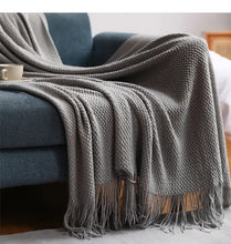 Large Jacquard Knitted Tassel Throw Blanket, Acrylic Cashmere, 163 x 183 cm — WIMU Kitchen Nairobi — Kenya · WIMU Kitchen