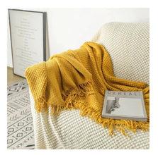 Large Jacquard Knitted Tassel Throw Blanket, Acrylic Cashmere, 163 x 183 cm — WIMU Kitchen Nairobi — Kenya · WIMU Kitchen