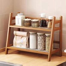 Large 2-Tier Bamboo Countertop Storage Rack with Rattan Shelves, 65cm — WIMU Kitchen Nairobi — Kenya · WIMU Kitchen