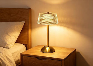 Rechargeable Dimmable LED Touch Table Lamp with Diamond-Pattern Shade, Gold — WIMU Kitchen Nairobi — Kenya · WIMU Kitchen