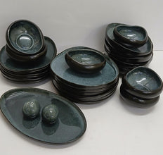 27-Piece Reactive Glaze Ceramic Dinner Set in Dark Green with Salt and Pepper Shakers — WIMU Kitchen Nairobi — Kenya · WIMU Kitchen