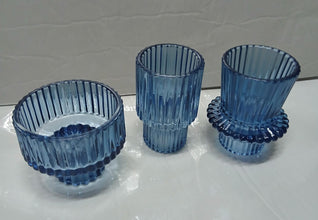 Set of 3 Ribbed Glass Double-Head Candle Holders, Amber Gold or Blue — WIMU Kitchen Nairobi — Kenya · WIMU Kitchen