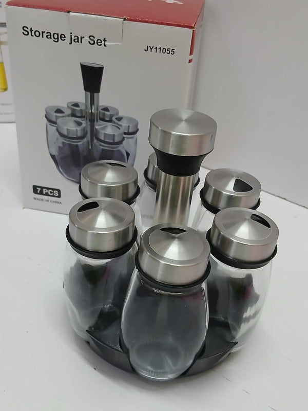 7 Piece Rotating Glass Spice Jar Set With Metallic Lids, 150ml, Silver — WIMU Kitchen Nairobi — Kenya · WIMU Kitchen Nairobi