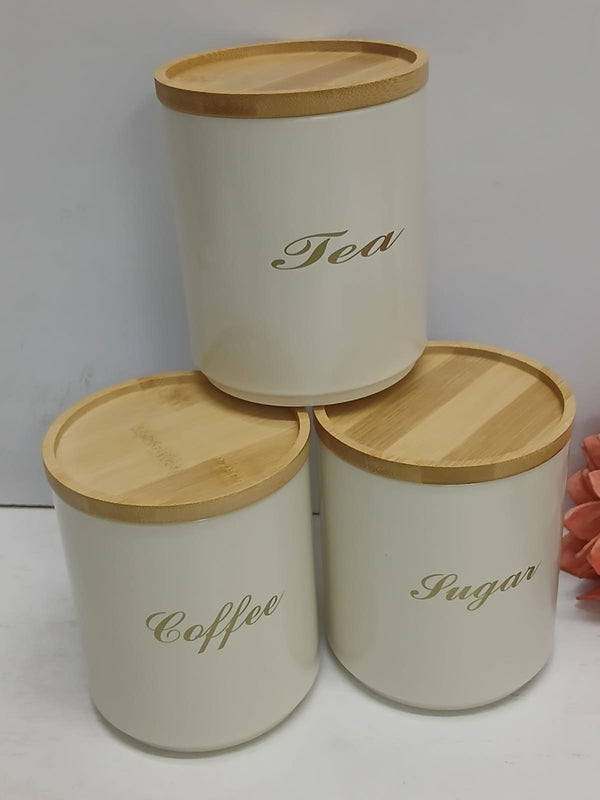 Tea, Coffee and Sugar Canister Set of 3 with Bamboo Lids, White or Sage Green — WIMU Kitchen Nairobi — Kenya · WIMU Kitchen Nairobi