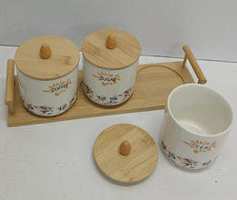 Ceramic Tea, Coffee and Sugar Canister Set with Bamboo Lids and Tray — WIMU Kitchen Nairobi — Kenya · WIMU Kitchen