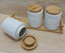 Ceramic Tea, Coffee and Sugar Canister Set with Bamboo Lids and Tray — WIMU Kitchen Nairobi — Kenya · WIMU Kitchen