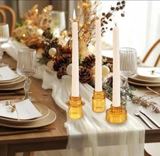 Set of 3 Ribbed Glass Double-Head Candle Holders, Amber Gold or Blue — WIMU Kitchen Nairobi — Kenya · WIMU Kitchen