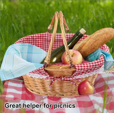 Brown Rattan Picnic and Shopping Basket with Red Gingham Cloth Lining, 40cm — WIMU Kitchen Nairobi — Kenya · WIMU Kitchen