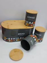 Bread Bin and 3 Canister Set, Bamboo Lids, Food Print, White or Grey — WIMU Kitchen Nairobi — Kenya · WIMU Kitchen