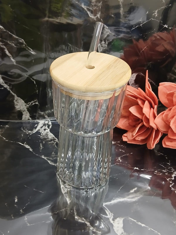 Ribbed Glass Smoothie Jar with Bamboo Lid and Glass Straw, 600ml — WIMU Kitchen Nairobi — Kenya · WIMU Kitchen Nairobi