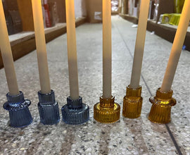 Set of 3 Ribbed Glass Double-Head Candle Holders, Amber Gold or Blue — WIMU Kitchen Nairobi — Kenya · WIMU Kitchen
