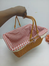Brown Rattan Picnic and Shopping Basket with Red Gingham Cloth Lining, 40cm — WIMU Kitchen Nairobi — Kenya · WIMU Kitchen