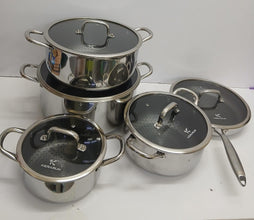 10-Piece Tri-Ply Stainless Steel Hammered Cookware Set with Lids, Induction Compatible — WIMU Kitchen Nairobi — Kenya · WIMU Kitchen