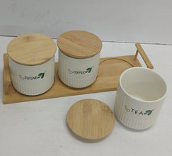 Ceramic Tea, Coffee and Sugar Canister Set with Bamboo Lids and Tray — WIMU Kitchen Nairobi — Kenya · WIMU Kitchen