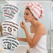 Coral Fleece Hair Drying Cap with Bow, Striped Quick-Dry Hair Wrap 28 x 33 cm — WIMU Kitchen Nairobi — Kenya · WIMU Kitchen