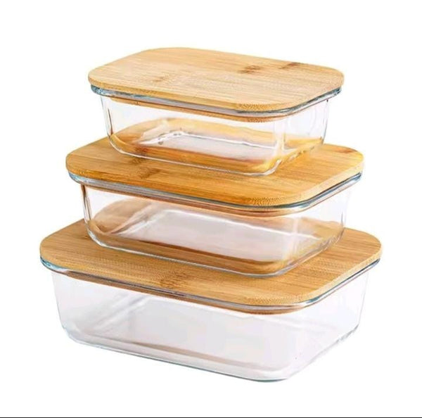 3-Piece Glass Food Storage Container Set with Bamboo Lids, 410ml, 680ml and 1040ml — WIMU Kitchen Nairobi — Kenya · WIMU Kitchen Nairobi