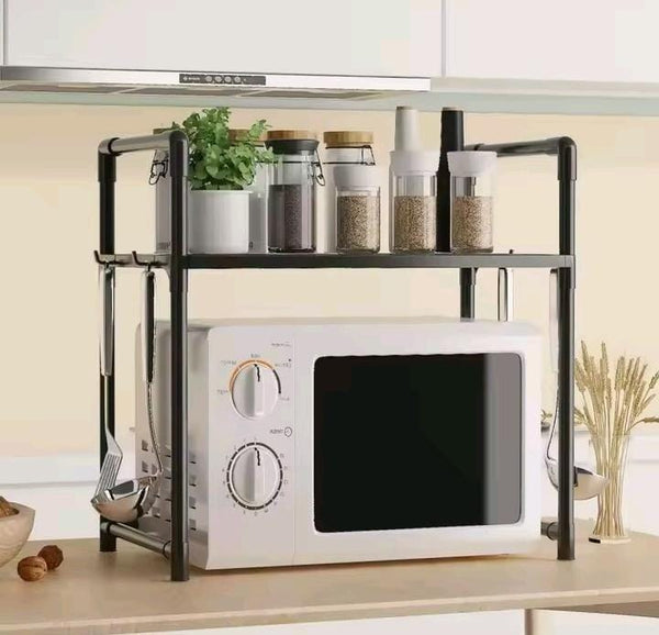 Double-Layer Metal Microwave Oven Rack Organiser with Side Hooks, 27 × 50.5 × 51cm — WIMU Kitchen Nairobi — Kenya · WIMU Kitchen Nairobi