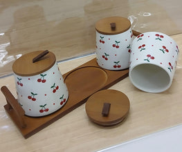 Ceramic Tea, Coffee and Sugar Canister Set with Bamboo Lids and Tray — WIMU Kitchen Nairobi — Kenya · WIMU Kitchen