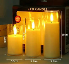 3-Piece Flameless LED Pillar Candle Set in Clear Sleeves, 10cm, 12.5cm and 15cm — WIMU Kitchen Nairobi — Kenya · WIMU Kitchen