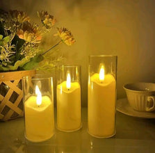 3-Piece Flameless LED Pillar Candle Set in Clear Sleeves, 10cm, 12.5cm and 15cm — WIMU Kitchen Nairobi — Kenya · WIMU Kitchen