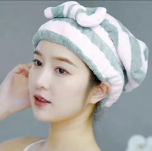Coral Fleece Hair Drying Cap with Bow, Striped Quick-Dry Hair Wrap 28 x 33 cm — WIMU Kitchen Nairobi — Kenya · WIMU Kitchen