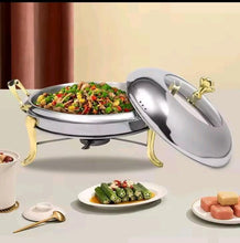 Round Stainless Steel Chafing Dish Food Warmer, 28cm, Gold Legs — WIMU Kitchen Nairobi — Kenya · WIMU Kitchen