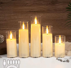 5-Piece Flameless LED Pillar Candle Set in Clear Sleeves, Graduated Heights — WIMU Kitchen Nairobi — Kenya · WIMU Kitchen