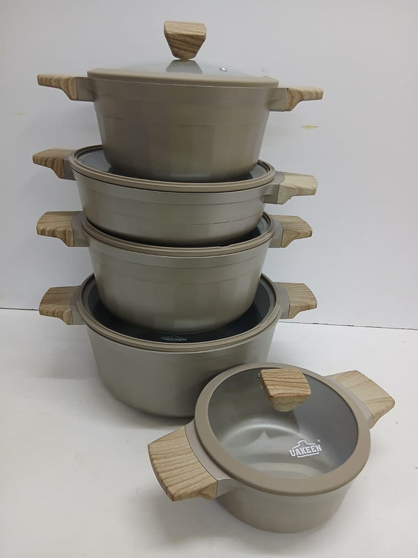10-Piece Non-Stick Casserole Set, Induction Ready, Taupe with Wood-Effect Handles — WIMU Kitchen Nairobi — Kenya · WIMU Kitchen Nairobi
