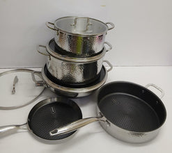 9-Piece Tri-Ply Stainless Steel Hammered Cookware Set with Wok and Pizza Pan — WIMU Kitchen Nairobi — Kenya · WIMU Kitchen
