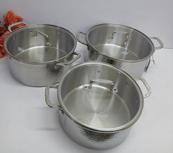 6-Piece Hammered Stainless Steel Casserole Cookware Set with Glass Lids, 4.5L, 5.5L and 7L — WIMU Kitchen Nairobi — Kenya · WIMU Kitchen