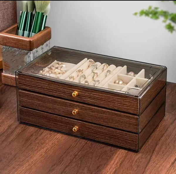 3-Drawer Acrylic and Wood-Grain Jewellery Box with Clear Lid, Brown — WIMU Kitchen Nairobi — Kenya · WIMU Kitchen Nairobi