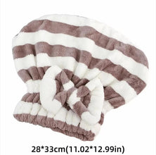 Coral Fleece Hair Drying Cap with Bow, Striped Quick-Dry Hair Wrap 28 x 33 cm — WIMU Kitchen Nairobi — Kenya · WIMU Kitchen