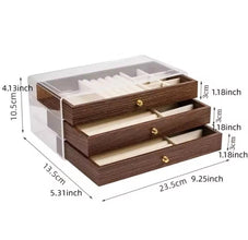 3-Drawer Acrylic and Wood-Grain Jewellery Box with Clear Lid, Brown — WIMU Kitchen Nairobi — Kenya · WIMU Kitchen