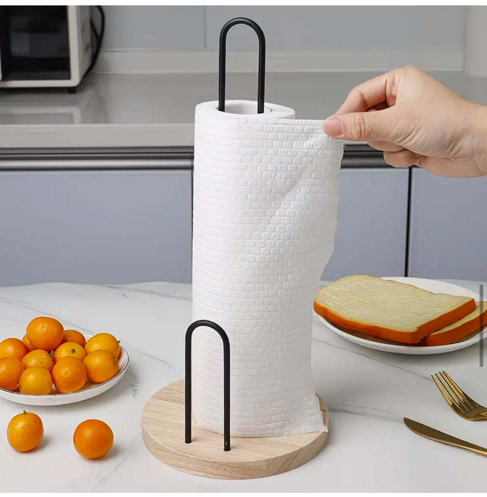 Black Metal Paper Towel Holder with Bamboo Base — WIMU Kitchen Nairobi — buy in Kenya at WIMU Kitchen Nairobi · M-Pesa accepted