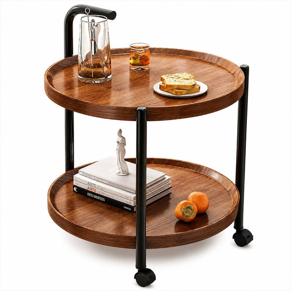 Round 2-Tier Serving Trolley – Rolling Kitchen & Bar Cart (50cm, Wood-Grain or Marble-Look) — Kenya · WIMU Kitchen Nairobi
