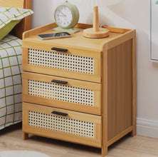 Bedside Cabinet with Rattan-Style Drawers - 3-Drawer Wood Finish Nightstand — WIMU Kitchen Nairobi — Kenya · WIMU Kitchen