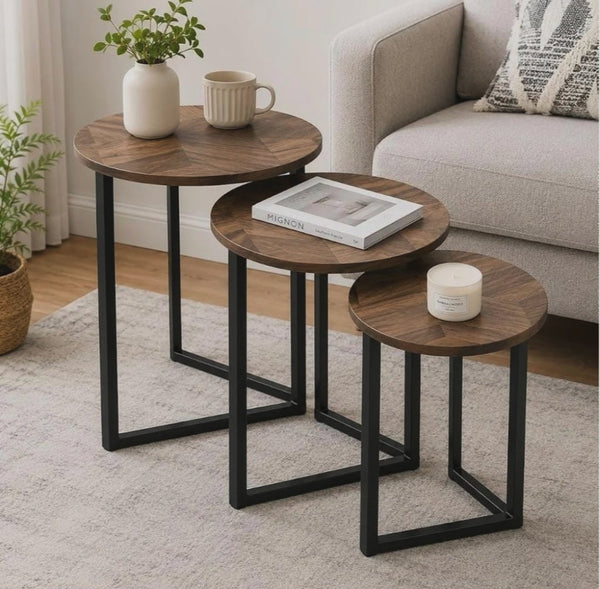 3 Piece Nesting Tables in Walnut Finish with Black Metal Bases — WIMU Kitchen Nairobi — Kenya · WIMU Kitchen Nairobi