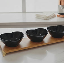 3 Heart Shaped Ceramic Bowls with Bamboo Tray — view 2 — Kenya · WIMU Kitchen