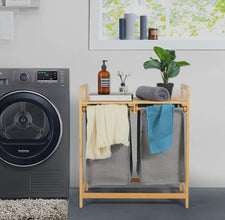 Freestanding Bamboo Laundry Hamper with Storage Shelf and Pull-Out Bags — WIMU Kitchen Nairobi — Kenya · WIMU Kitchen